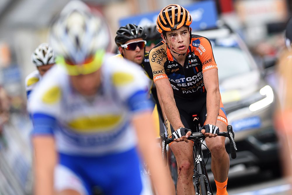 Wout Van Aert (Vastgoedservice - Golden Palace Continental Team) looking worse for wear