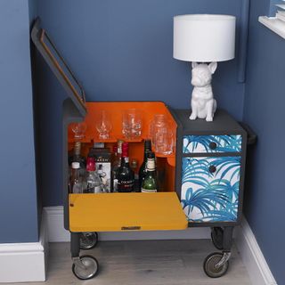 beer trolley with beer bottles and glasses