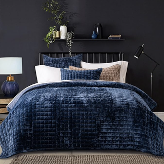 Navy quilted velvet bedding set from Amazon.