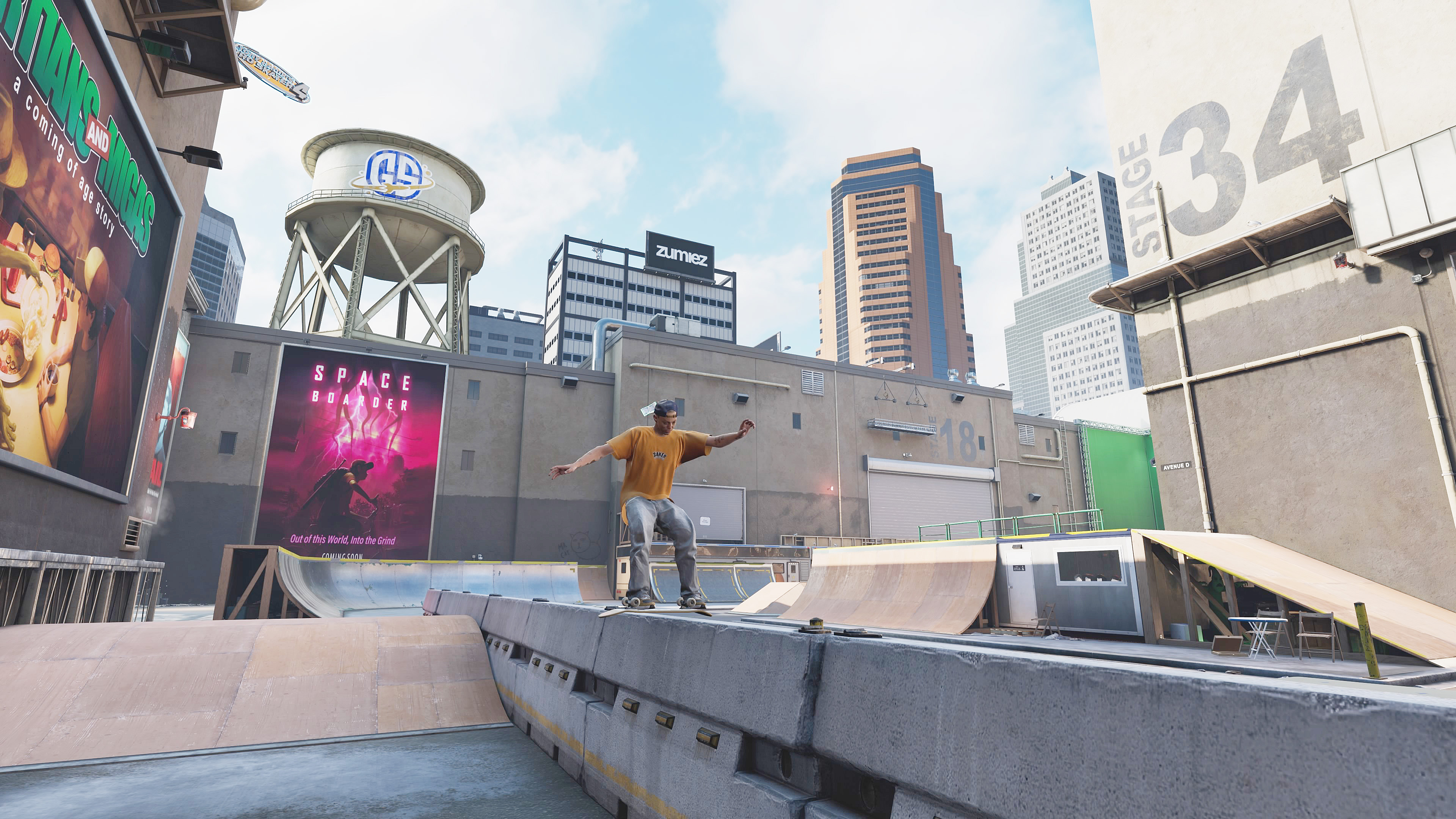 Screenshot from Tony Hawk's Pro Skater 3+4 career mode featuring Andrew Reynolds