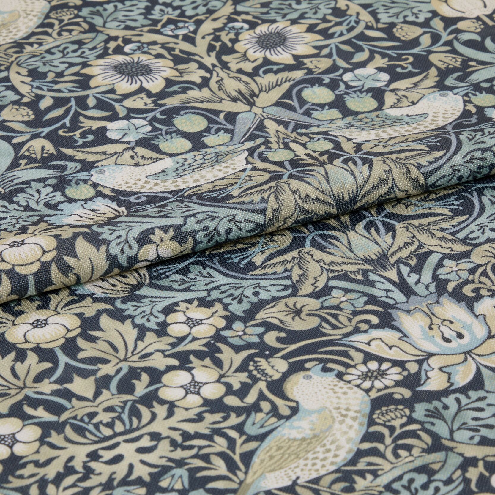 Hilary&#039;s x William Morris vStrawberry Thief Dusk fabric swatch