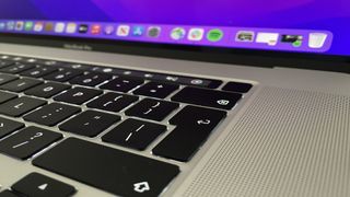 A close up of the touch ID on a MacBook Pro