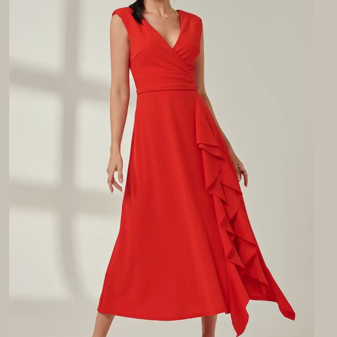 Jolie Moi Wrap Front Frill Detail Maxi Dress