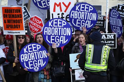 Marchers in support of abortion rights.