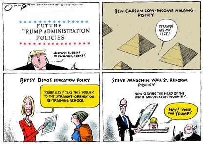 Political cartoon U.S. Donald Trump administration future policies