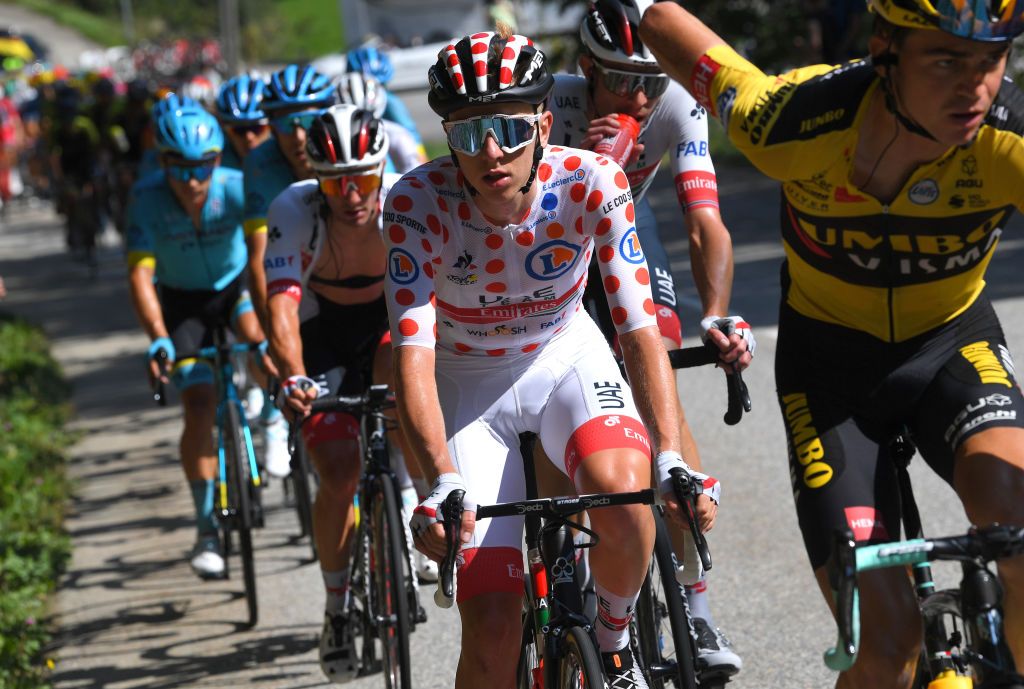 LA ROCHESURFORON FRANCE SEPTEMBER 17 Tadej Pogacar of Slovenia and UAE Team Emirates Polka Dot Mountain Jersey during the 107th Tour de France 2020 Stage 18 a 175km stage from Mribel to La Roche sur Foron 543m TDF2020 LeTour on September 17 2020 in La RochesurForon France Photo by Tim de WaeleGetty Images