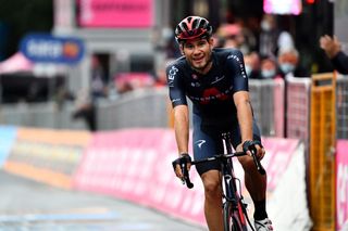 CAMIGLIATELLO SILANO ITALY OCTOBER 07 Arrival Filippo Ganna of Italy and Team INEOS Grenadiers Celebration during the 103rd Giro dItalia 2020 Stage 5 a 225km stage from Mileto to Camigliatello Silano 1275m girodiitalia Giro on October 07 2020 in Camigliatello Silano Italy Photo by Stuart FranklinGetty Images