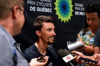 Julian Alaphilippe at the pre race press conference for the Canadian races in 2023