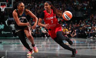 Jordin Canada #3 of the Atlanta Dream drives the basket during the game against the New York Liberty during round one game two of the 2024 WNBA Playoffs