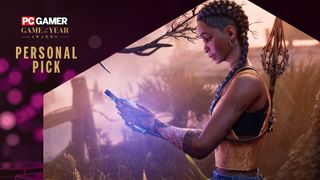 Hazel Flood from South of Midnight holding a glowing blue bottle with the PC Gamer "Personal Pick GOTY" banner overlay on top.
