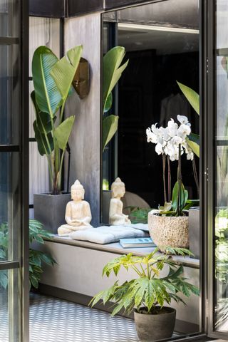 outdoor living room with zen garden