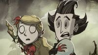 Wendy and Wilson running with a spider egg in Don't Starve Elsewhere