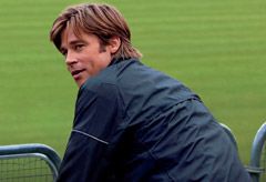 Brad Pitt - FIRST LOOK! Brad Pitt&#039;s Moneyball poster - Brad Pitt Moneyball - Marie Claire - Marie Claire 