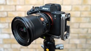 Viltrox AF 16mm f/1.8 FE attached to a camera on a tripod