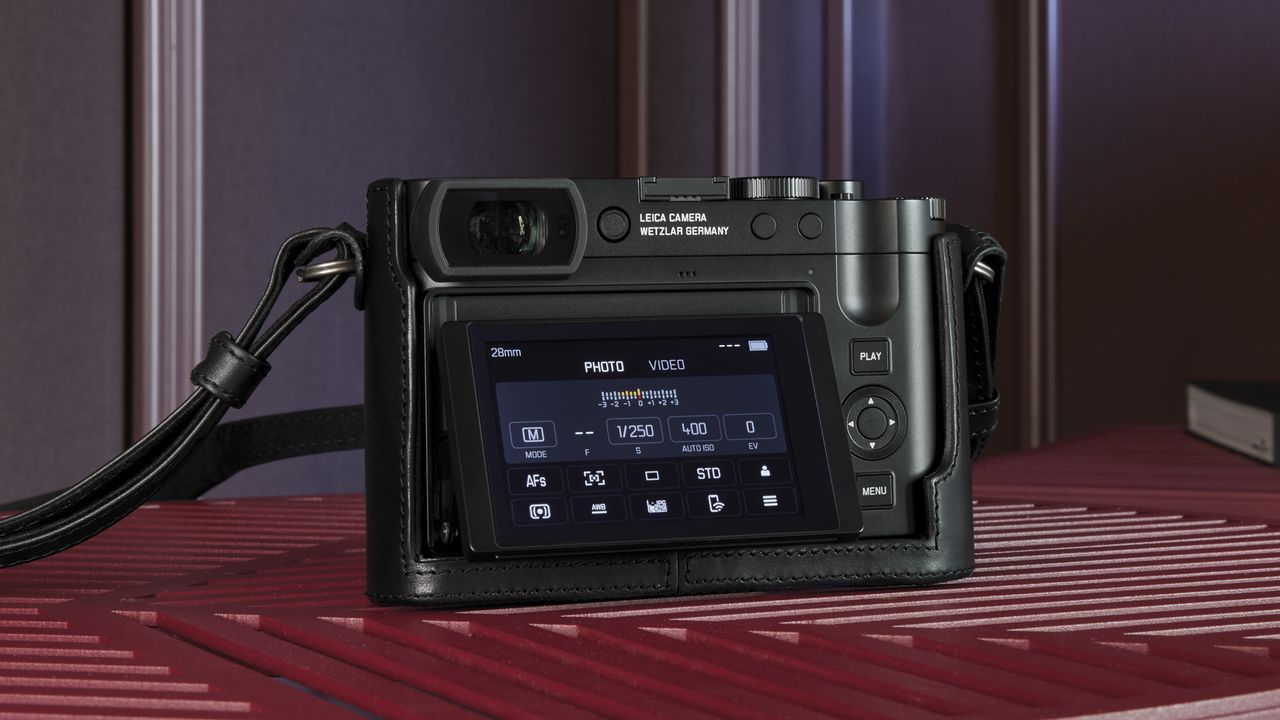 Rear screen of Leica Q3 camera tilted up