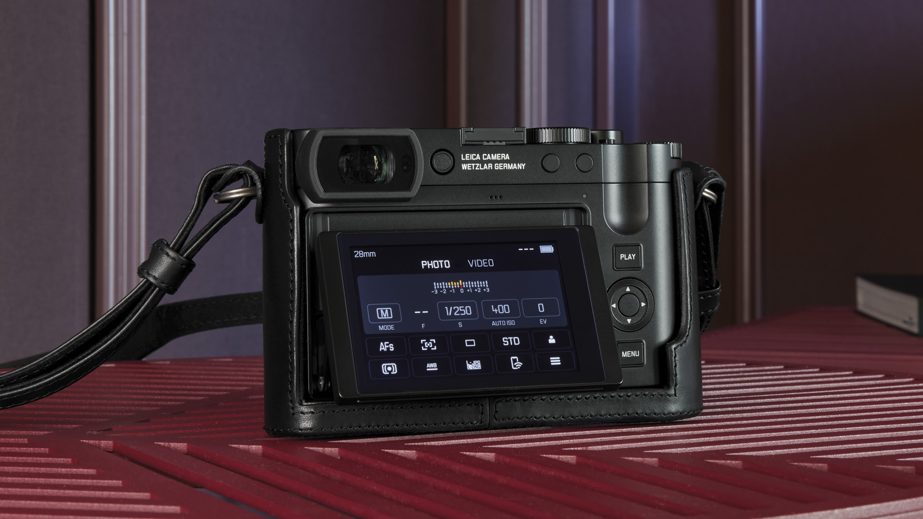 Rear screen of Leica Q3 camera tilted up