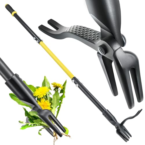 Jardineer Weed Puller, 45" Stand Up Weed Remover Tool, Long Handle Weeding Tool With 4-Claw Steel Head, Heavy Duty Manual Weeder for Garden Lawn Yard, Easily Remove Weeds Without Bending