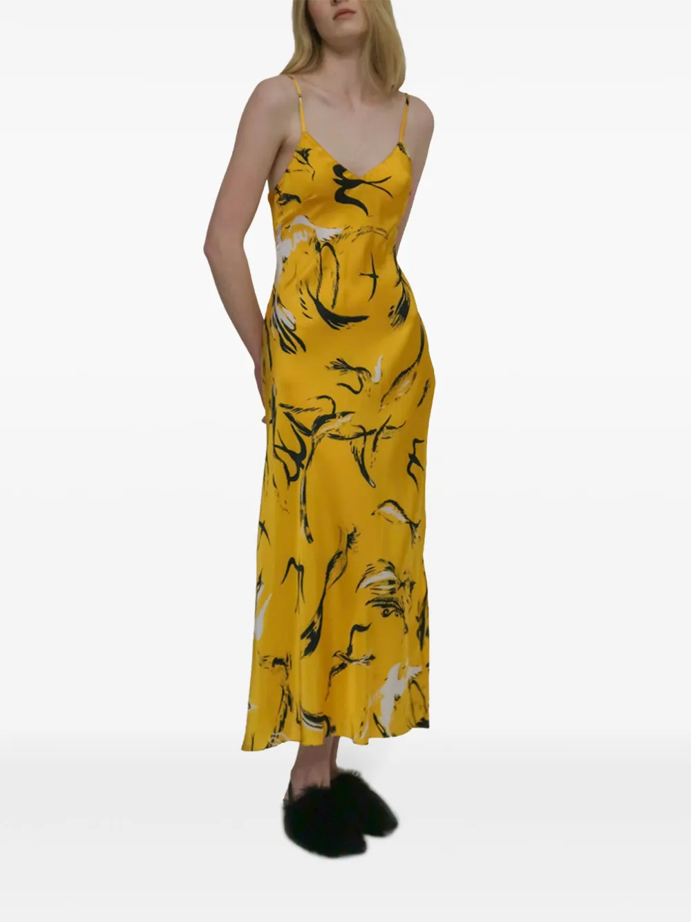 Rosetta Getty Painted Birds-Print Slip Dress | Xs
