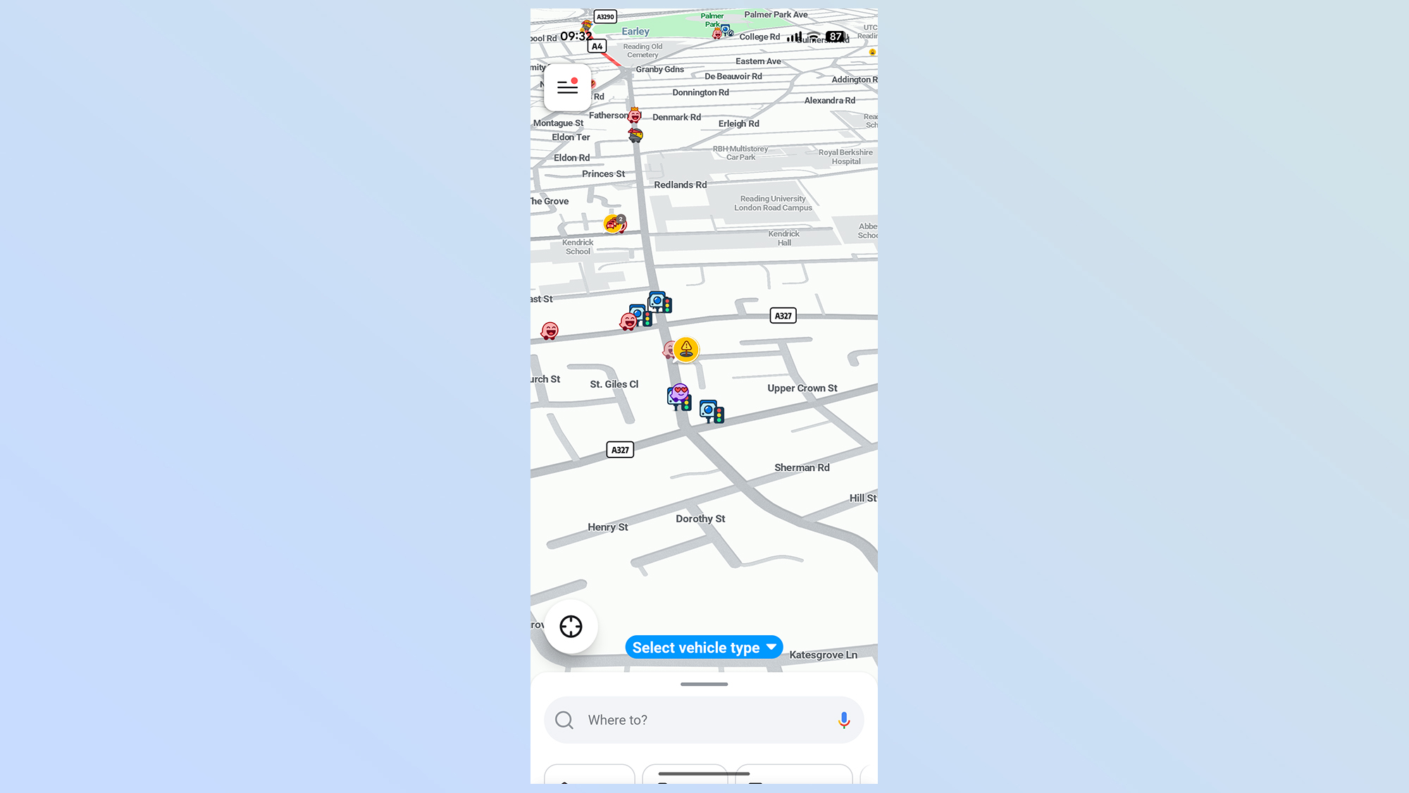 آیکون های چراغ راهنمایی در اپلیکیشن waze