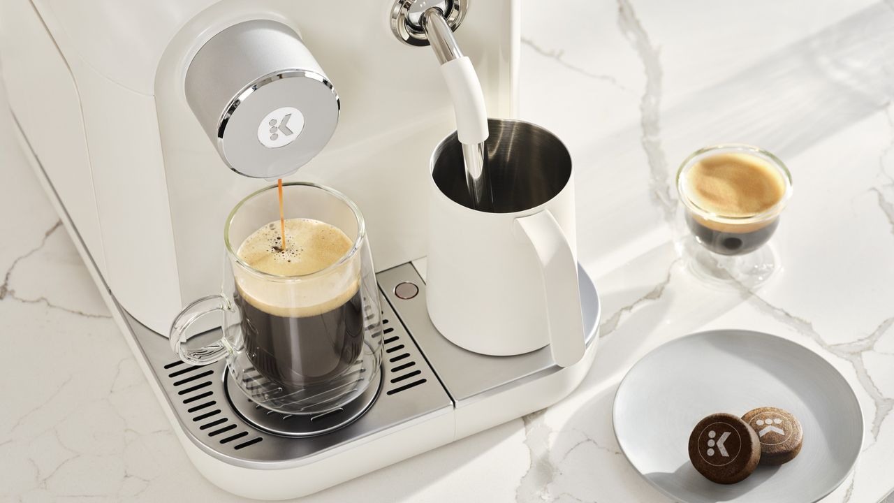 Keurig Alta coffee maker brewing coffee
