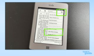 Finding the bookmarks menu in an Amazon Kindle