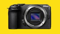 Nikon Z camera against a yellow background