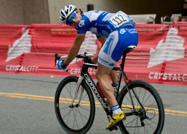 Josh Dillon (BikeReg) looks back as he goes for a prime sprint.