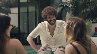 Lil Dicky poolside with Kendall Jenner and Hailey Bieber on Dave
