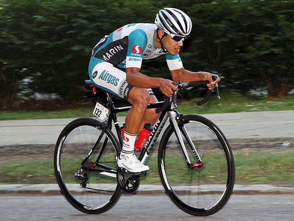 Mexican National Champion, Luis Lemus (Airgas-Safeway) makes the first big attack of the day with much more to come