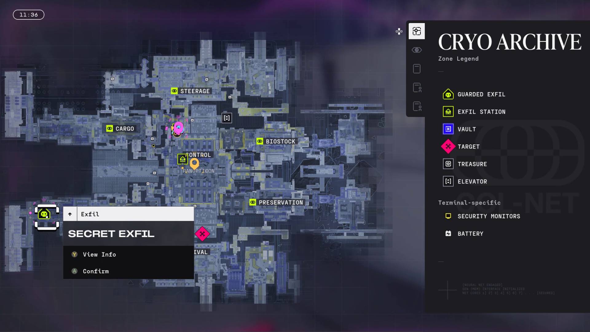 Marathon Cryo Archive secret exfil site marked on map