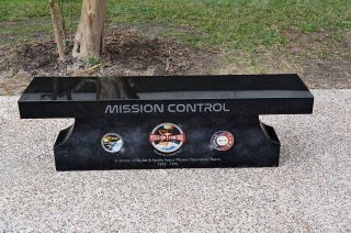 The bench of honor dedicated to the Skylab and Apollo-Soyuz Test Project mission operations teams who worked in Johnson Space Center's Mission Control Center from 1973 to 1975.