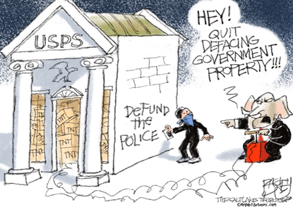Political Cartoon U.S. Post Office USPS GOP Post Office Defund the Police