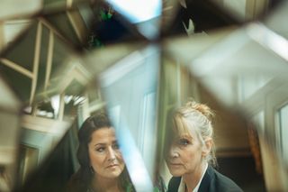 An image of Dubravka (Kazia Pelka) and Hannah (Lesley Sharp) refracted in multiple prisms