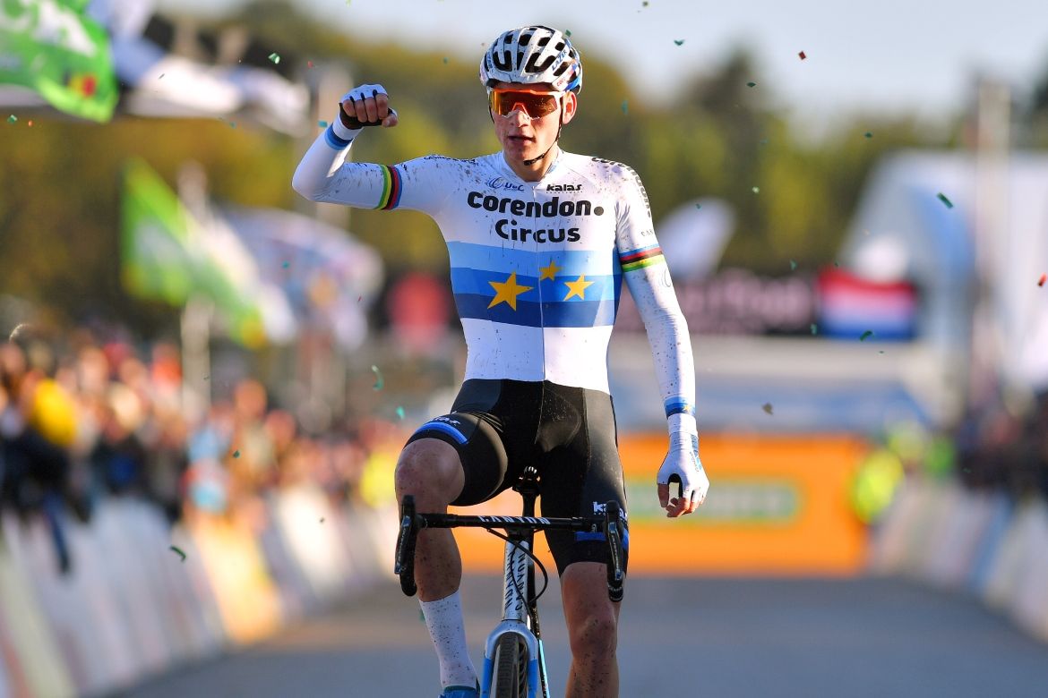 Mathieu van der Poel celebrates his victory
