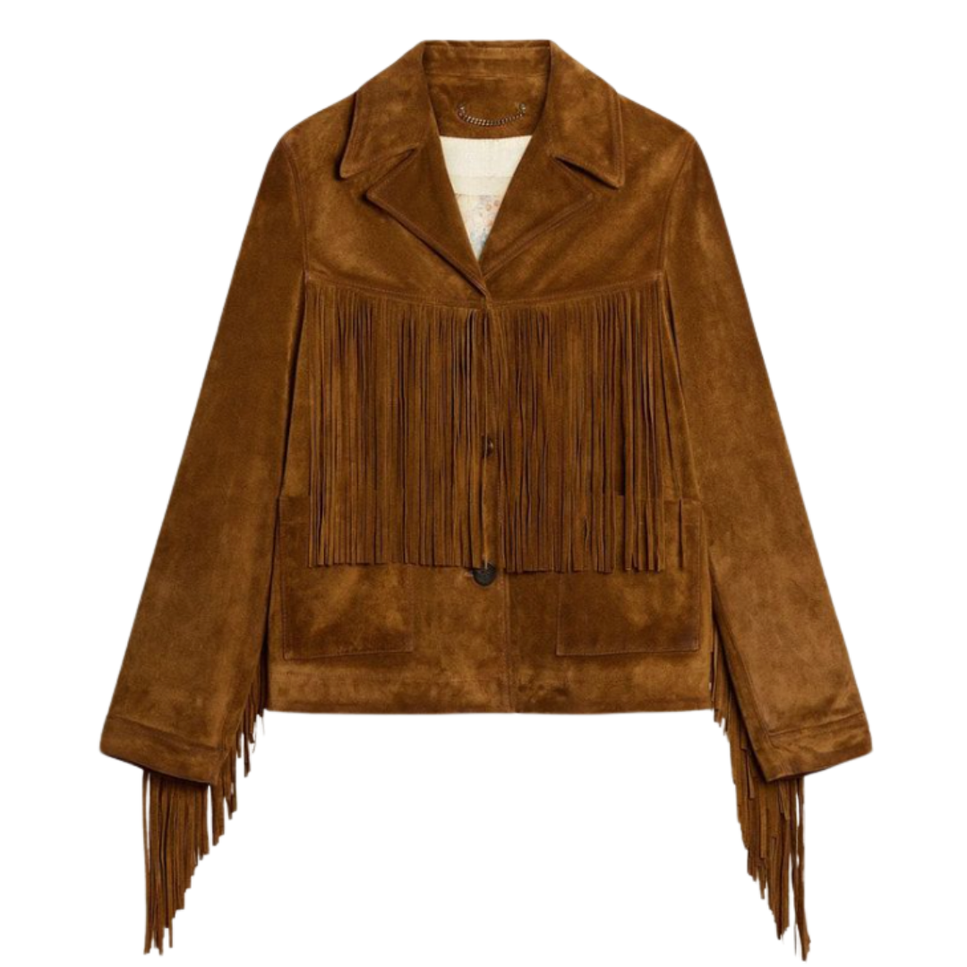 Golden Goose, Women’s Tobacco-Colored Suede Jacket Women With Fringes