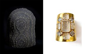 Pyrite nodule and Gilt and crustal jewellled cuff