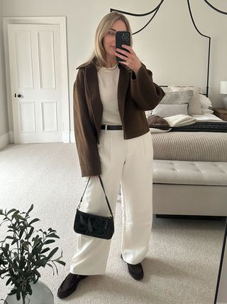 Who What Wear UK's deputy editor, Maxine Eggenberger, wears a pair of Abercrombie's Sloane trousers