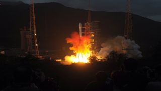 A Long March 3C rocket blasts off in Xichang, Sichuan on October 1, 2010