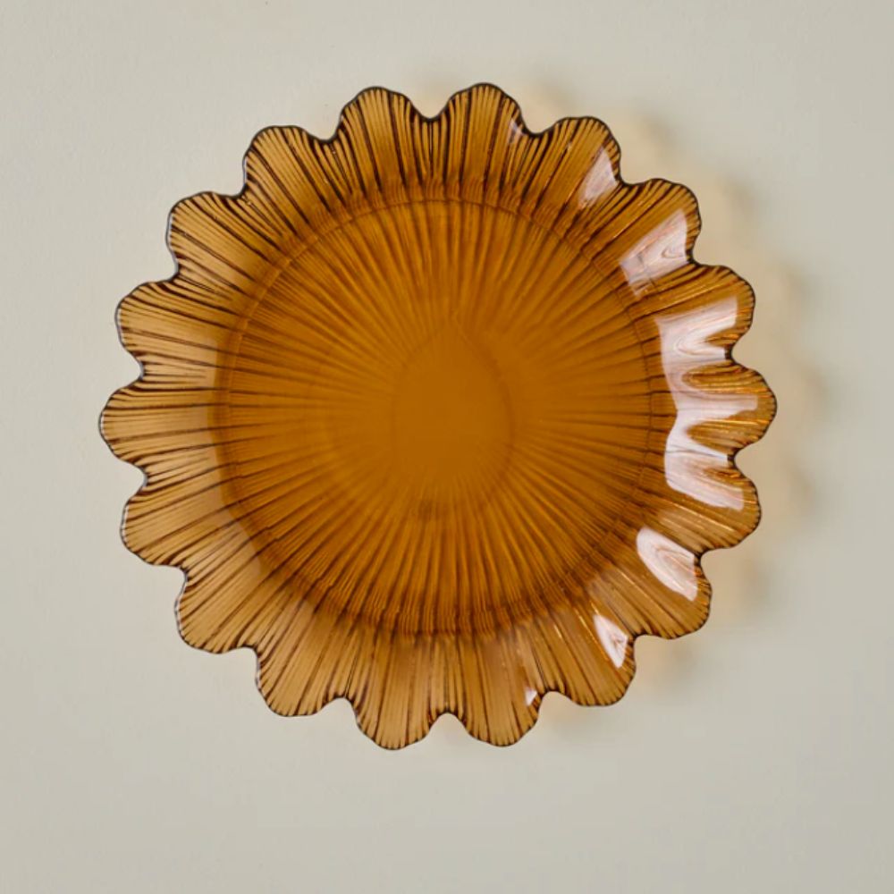 Amber glass scalloped plate