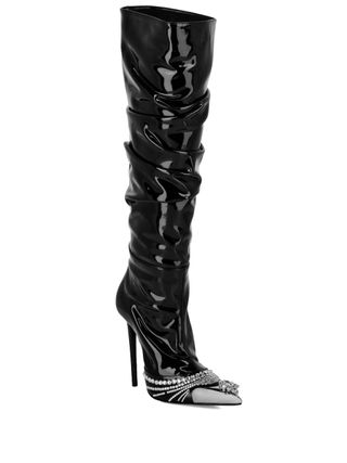 Crystal-Embellished Patent Leather Boots