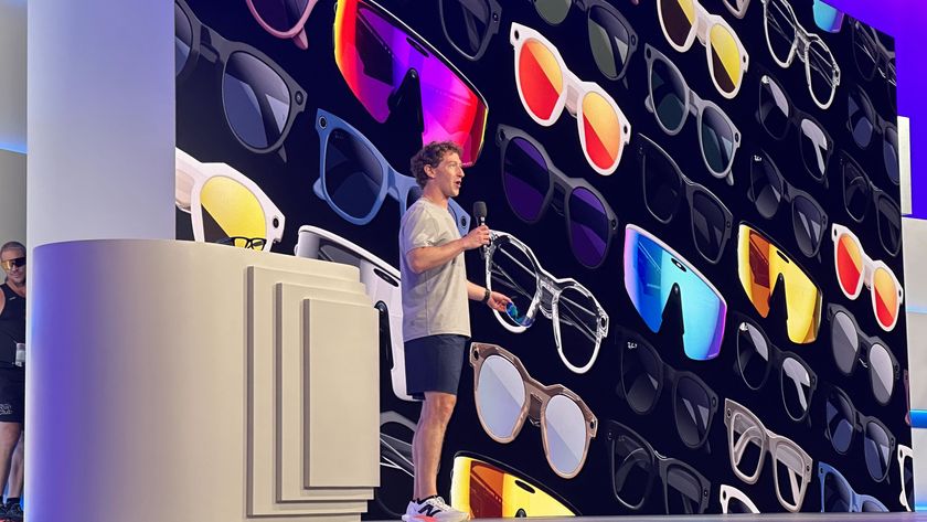 Mark Zuckerberg on stage showing off all the new smart glasses announced at Meta Connect 2025