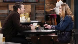 Michael Mealor and Hayley Erin as Kyle and Claire having coffee in The Young and the Restless