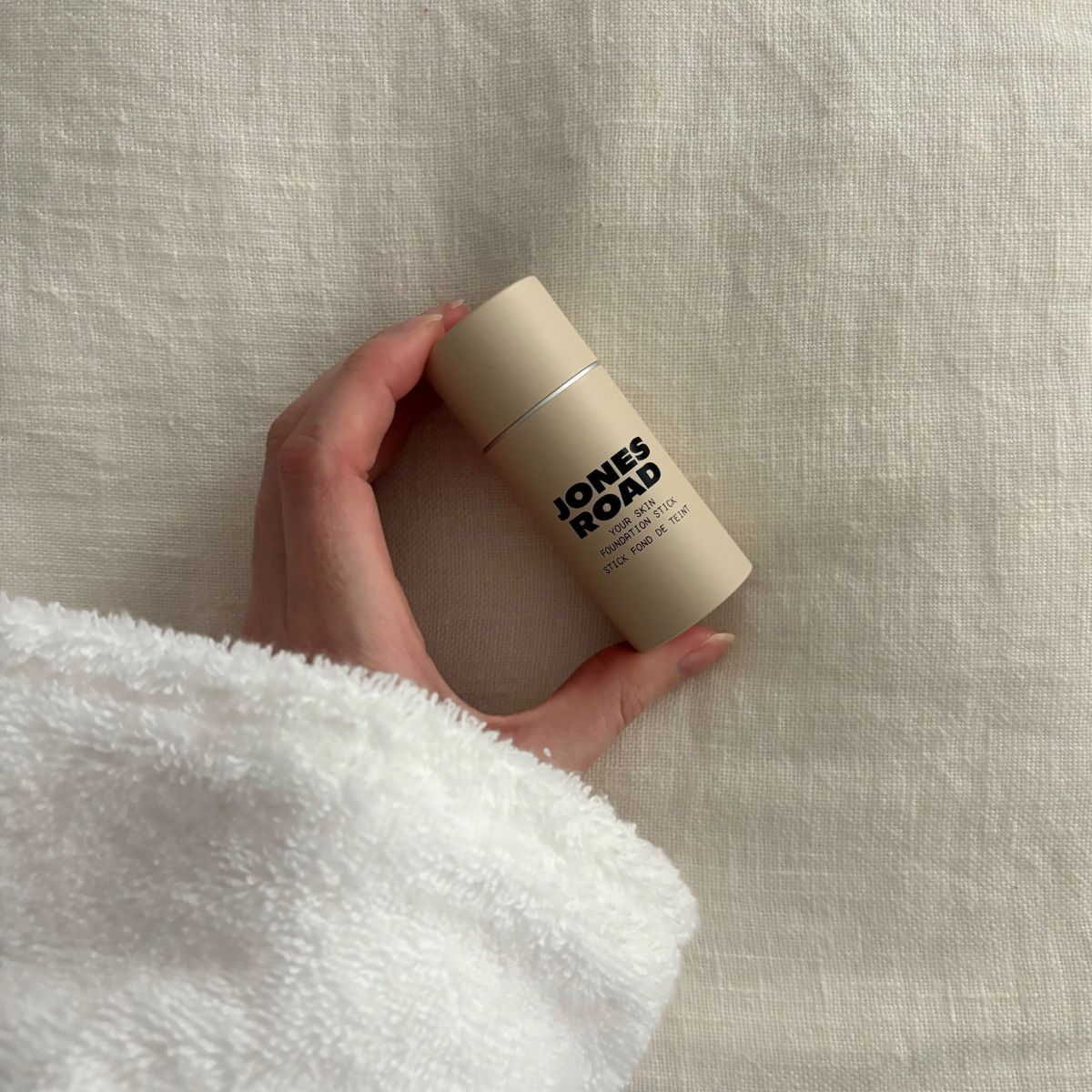 Deputy beauty editor Grace Lindsay testing the Jones Road Your Skin Foundation Stick