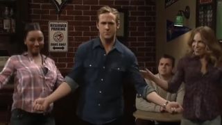 Ryan Gosling as himself dancing with two bar patrons on SNL