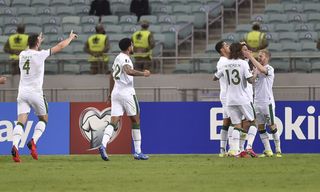 The Republic of Ireland celebrate after scoring their first goal in Azerbaijan