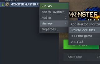 Monster Hunter Rise reset - browse local files