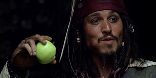 johnny depp eating an apple in pirates of the caribbean