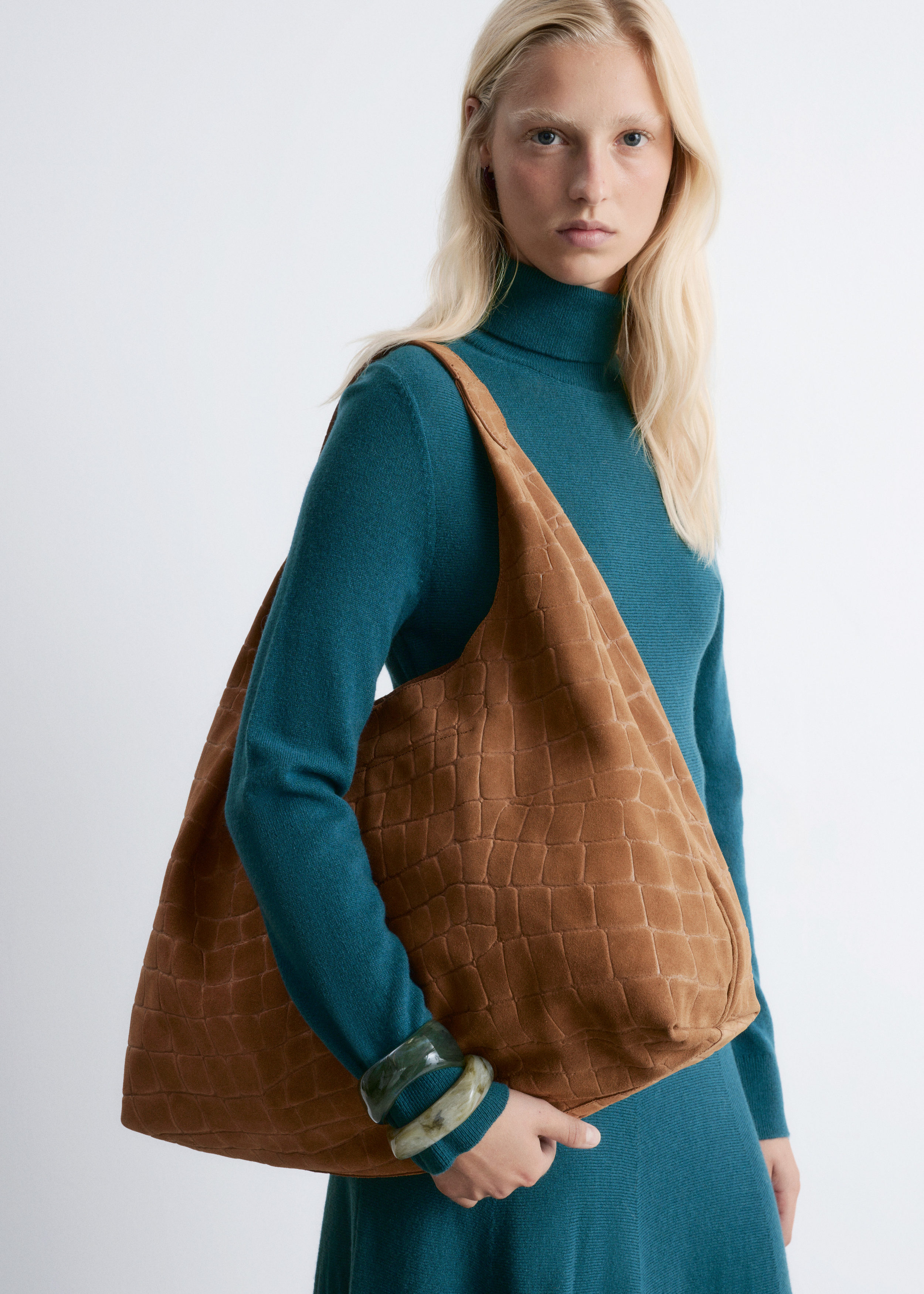 Large Suede Croco Tote Bag