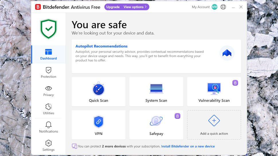 Interfaz de usuario gratuita para Bitdefender Antivirus