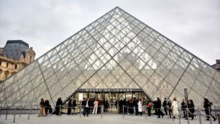 The entrance of the Louvre Pyramid, two weeks after a robbery at the Louvre in Paris, France, November 3, 2025.